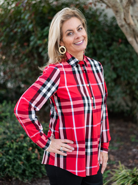 Pointe Pleat Popover in Red Plaid by Duffield Lane