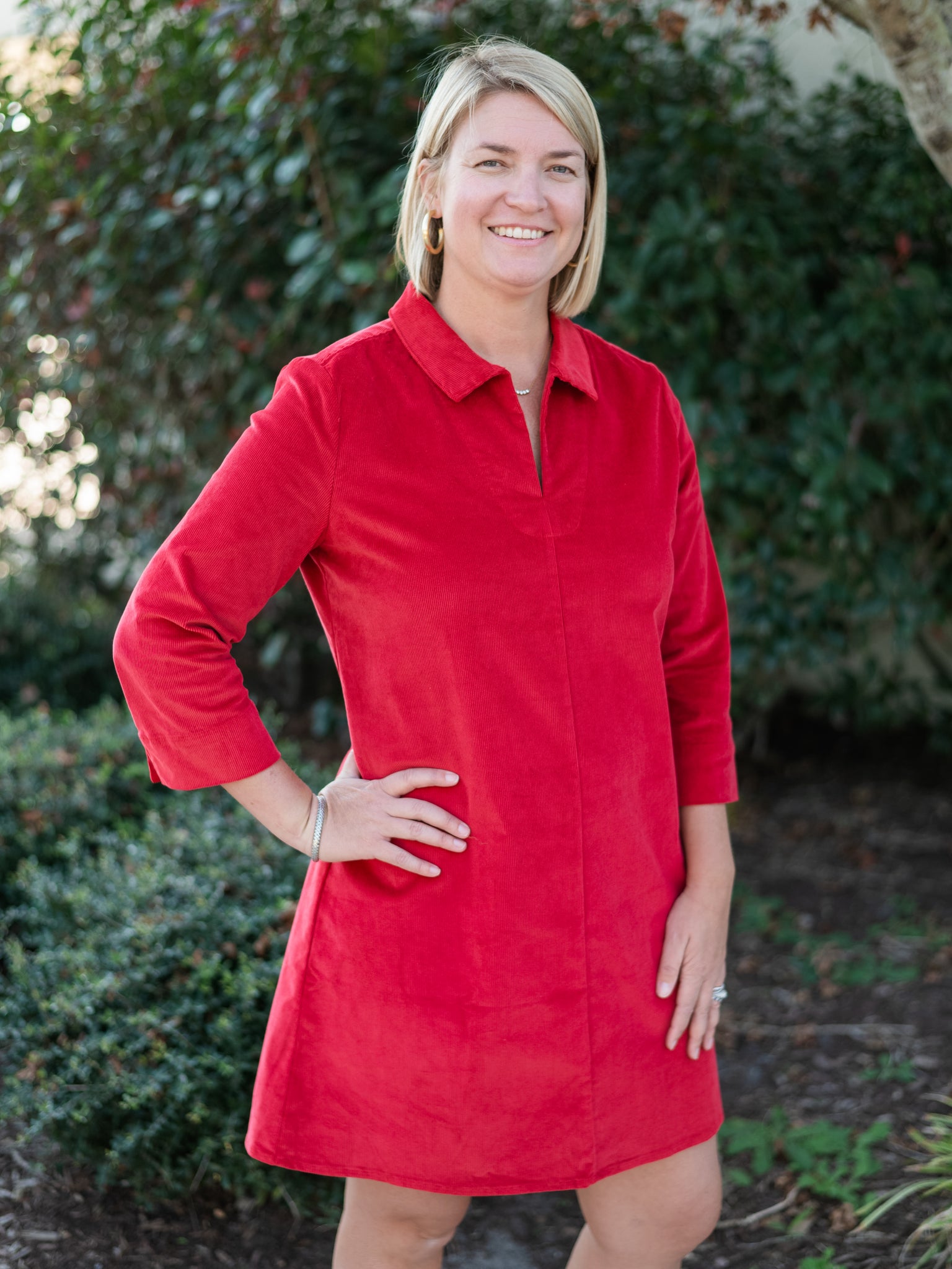Victoria Dress in Red Corduroy by Duffield Lane
