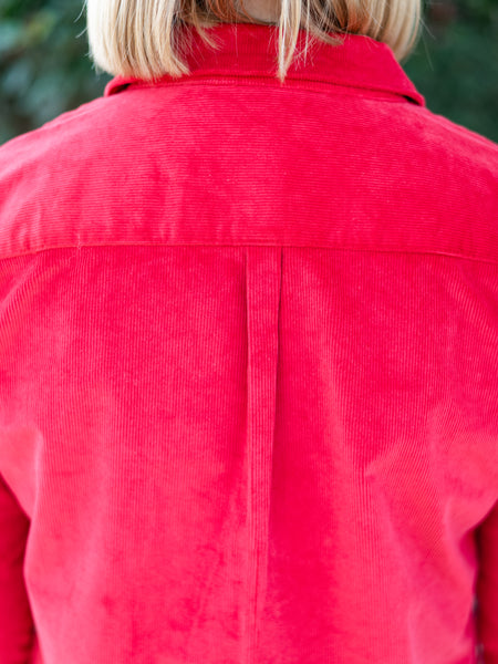Victoria Dress in Red Corduroy by Duffield Lane