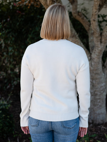 Crew Neck Frayed Detail Sweater Cream by Charlie B