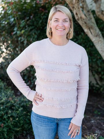 Crew Neck Frayed Detail Sweater Heather Powder by Charlie B