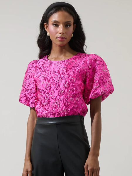 Harrington Jacquard Floral Joi Bubble Top by Sugarlips