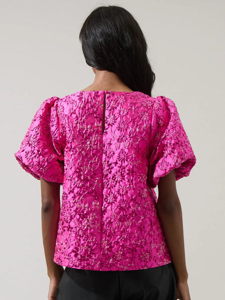 Harrington Jacquard Floral Joi Bubble Top by Sugarlips