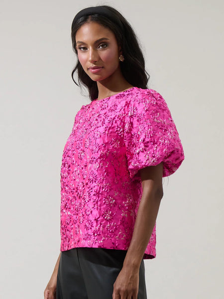 Harrington Jacquard Floral Joi Bubble Top by Sugarlips