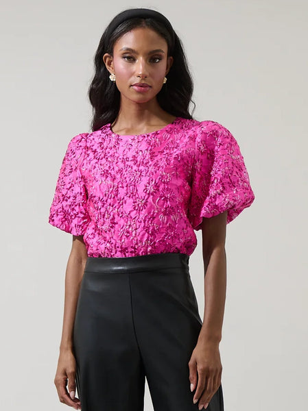 Harrington Jacquard Floral Joi Bubble Top by Sugarlips