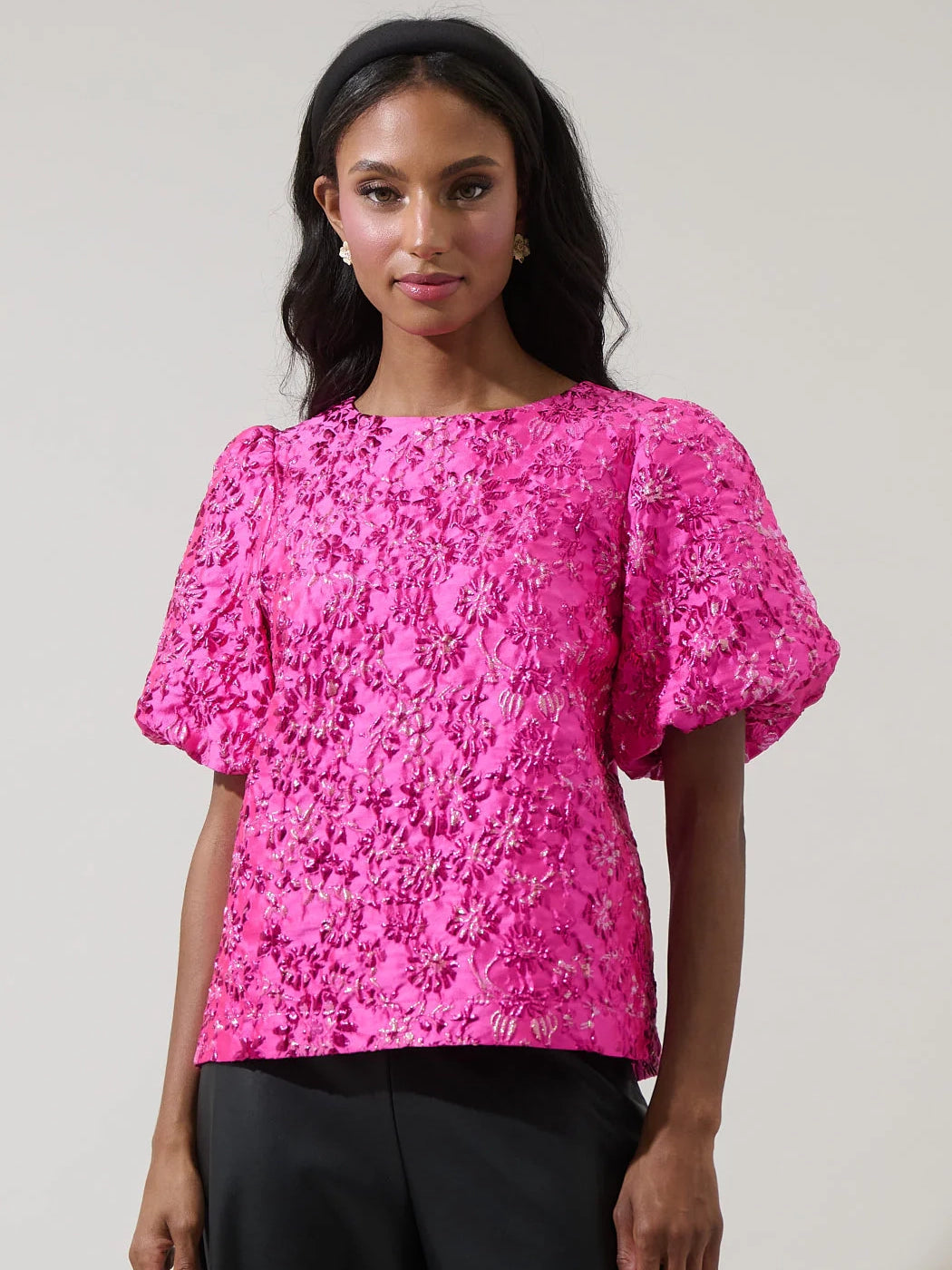 Harrington Jacquard Floral Joi Bubble Top by Sugarlips
