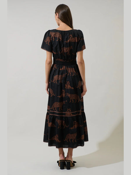 Zenzi Jungle Ordy Smocked Midi Dress by Sugarlips