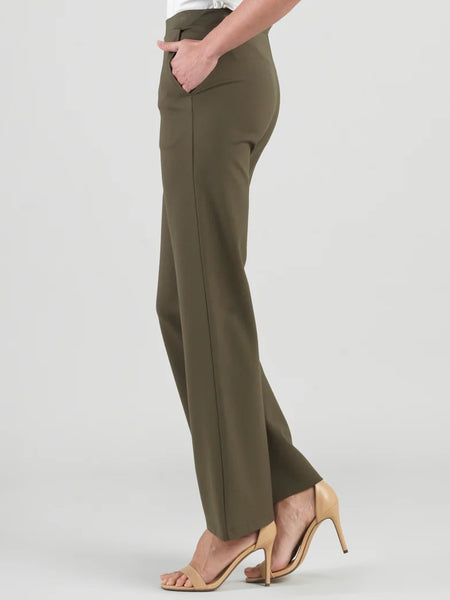 Rayon-Ponte Knit Loose Leg Pocket Pant Olive by Clara Sun Woo