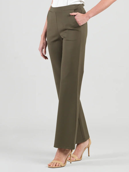 Rayon-Ponte Knit Loose Leg Pocket Pant Olive by Clara Sun Woo