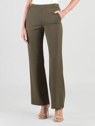 Rayon-Ponte Knit Loose Leg Pocket Pant Olive by Clara Sun Woo