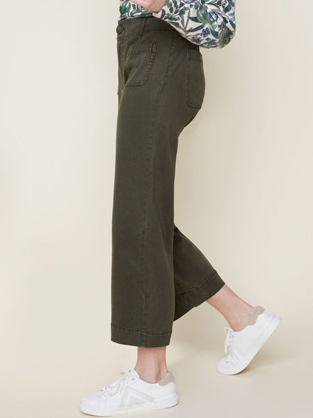 Woven Wide Leg Pant Chive by Renuar