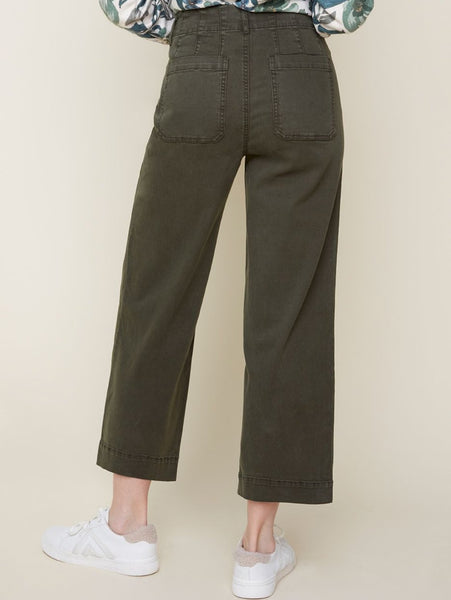 Woven Wide Leg Pant Chive by Renuar