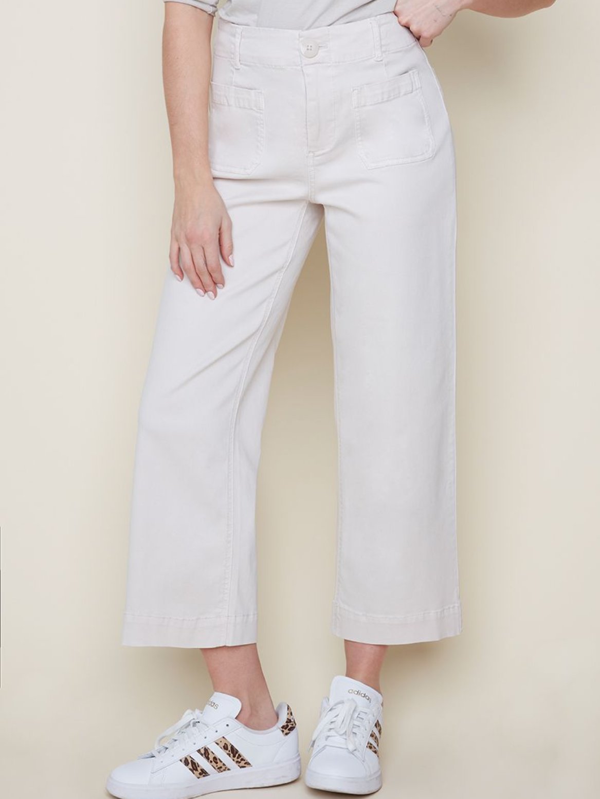 Woven Wide Leg Pant Oyster by Renuar