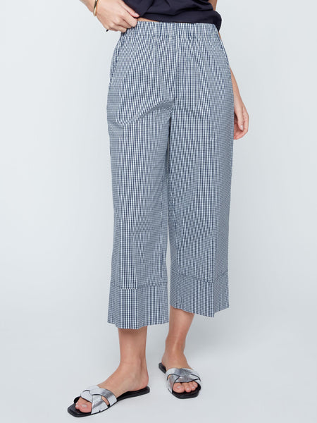 Gingham Cropped Pants Indigo by Renuar