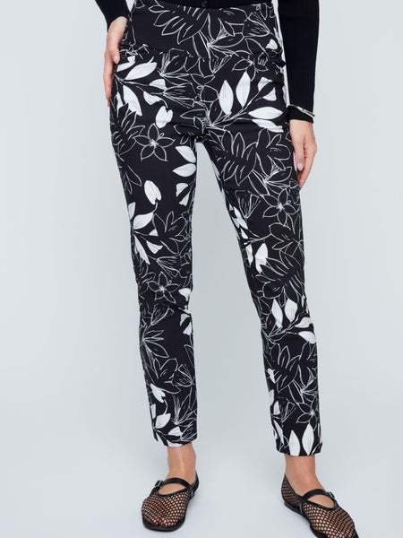 Black & White Floral Pull-On Pant by Renuar