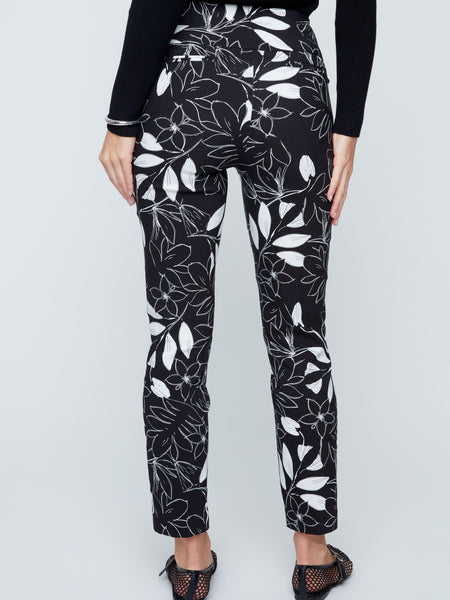 Black & White Floral Pull-On Pant by Renuar