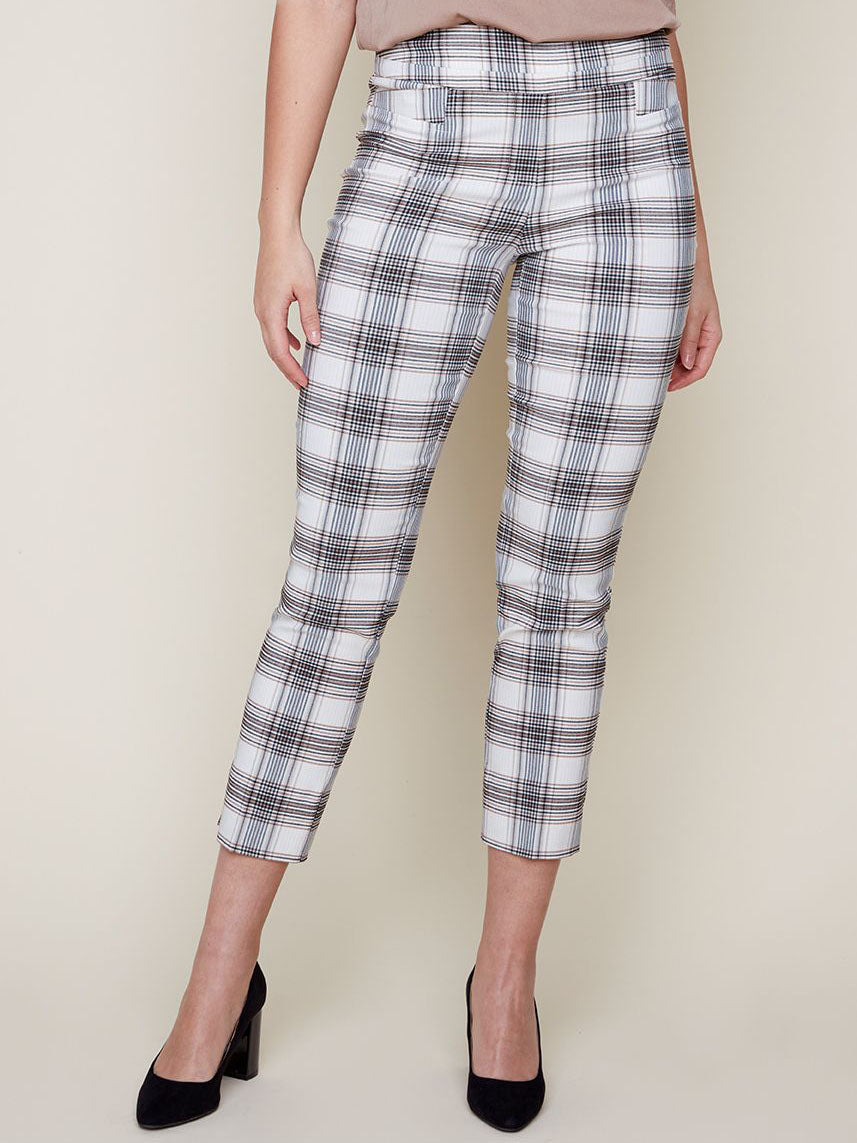 Pull-On Ankle Pant Tan Plaid by Renuar