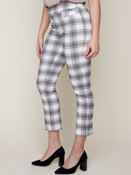 Pull-On Ankle Pant Tan Plaid by Renuar