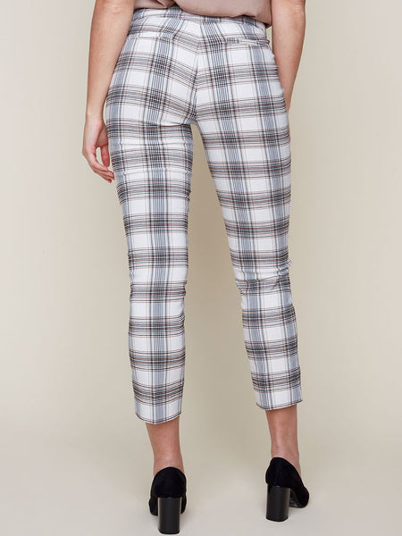 Pull-On Ankle Pant Tan Plaid by Renuar