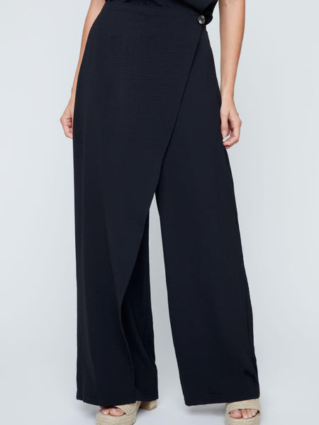 Black Wrap-Front Wide Leg Pant by Renuar
