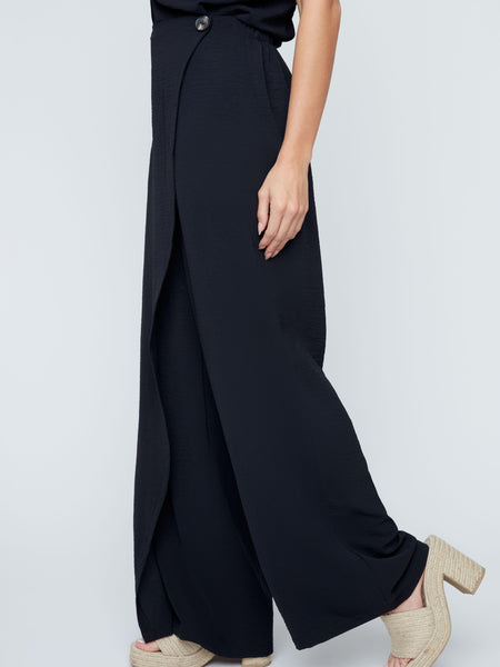 Black Wrap-Front Wide Leg Pant by Renuar