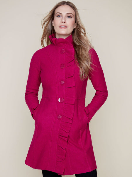 Ruffle Front Wool Coat Orchid by Renuar