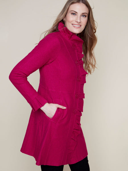 Ruffle Front Wool Coat Orchid by Renuar