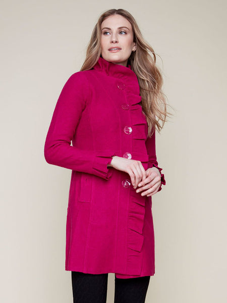 Ruffle Front Wool Coat Orchid by Renuar