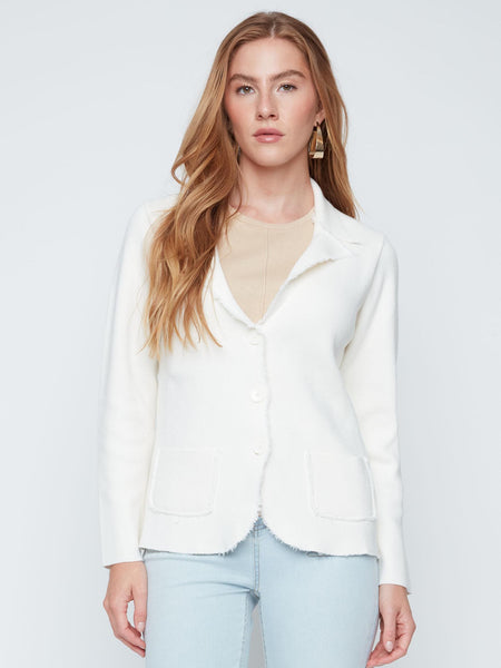 Frayed-Edge Knit Jacket Creme by Renuar