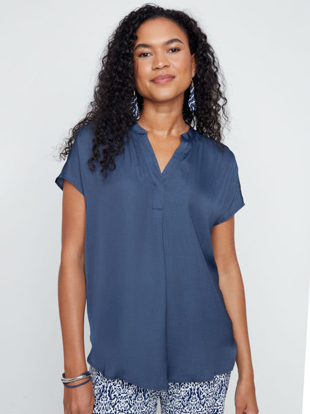 Short Sleeve Airflow Blouse Indigo by Renuar