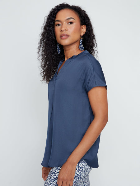 Short Sleeve Airflow Blouse Indigo by Renuar