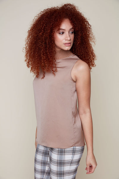 Sleeveless Woven Top Tan by Renuar