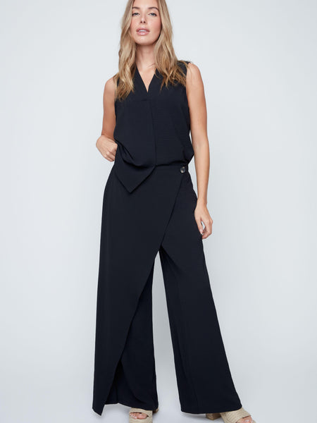 Black Wrap-Front Wide Leg Pant by Renuar