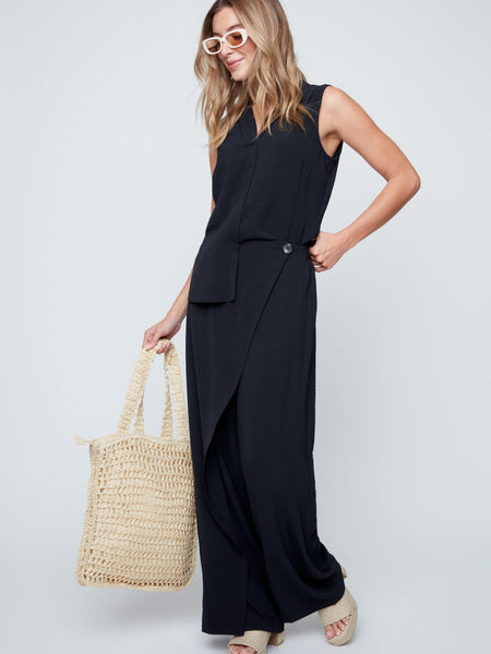 Black Sleeveless V-Neck Blouse by Renuar