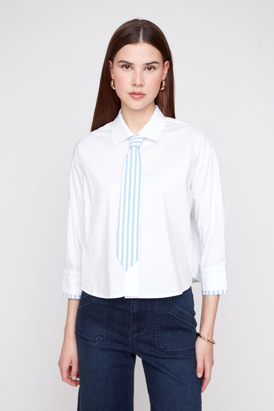 Contrast Detail Button-Up Shirt White by Renuar