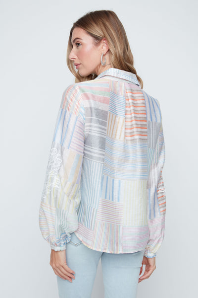 Pastel Patchwork Stripe Button-Down Shirt by Renuar