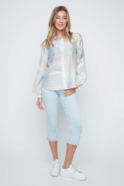 Pastel Patchwork Stripe Button-Down Shirt by Renuar