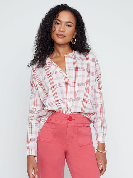 Scarlet Plaid Button-Front Blouse by Renuar