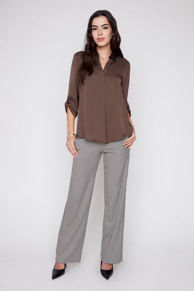 Roll-Tab Sleeve Blouse Chocolate by Renuar