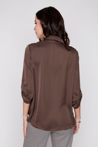 Roll-Tab Sleeve Blouse Chocolate by Renuar