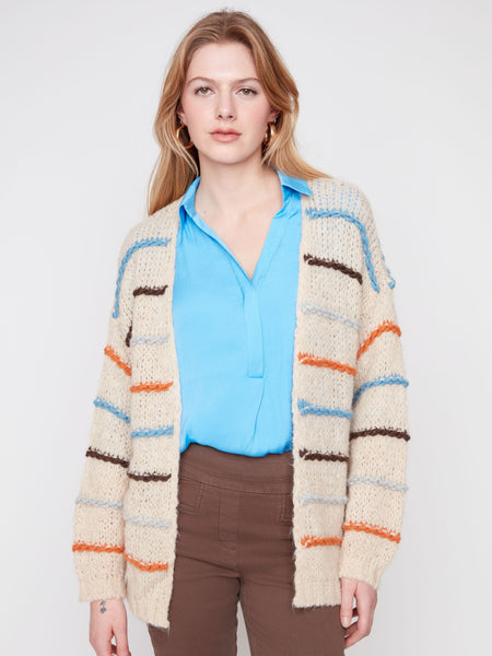 Multi-Color Stitch Cardigan Almond by Renuar