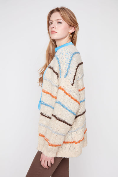 Multi-Color Stitch Cardigan Almond by Renuar
