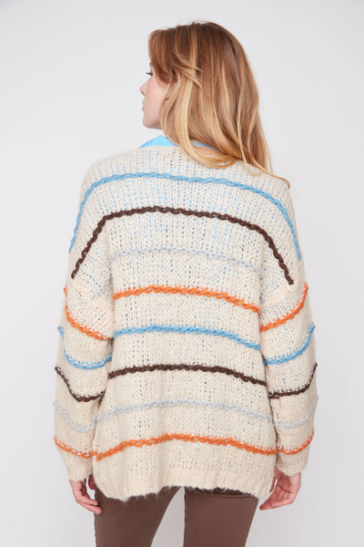 Multi-Color Stitch Cardigan Almond by Renuar
