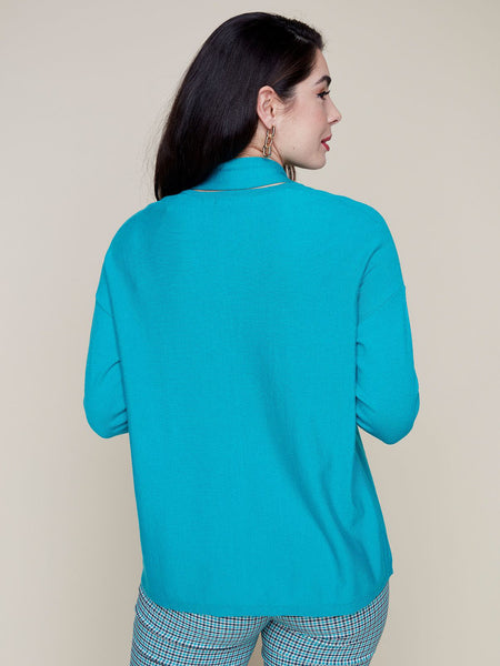 Knit V-Neck Sweater w/ Pocket Peacock by Renuar