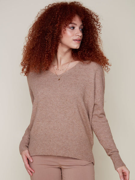 V-Neck Comfort Sweater Heather Tan by Renuar