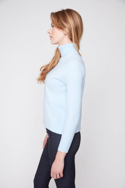 Ribbed Sleeve Turtleneck Sweater Lt Mist by Renuar