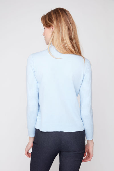 Ribbed Sleeve Turtleneck Sweater Lt Mist by Renuar