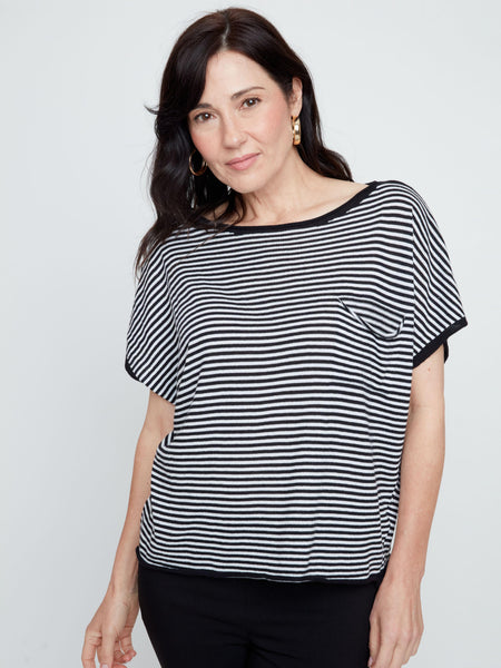 Black & White Stripe Boxy Sweater Tee by Renuar
