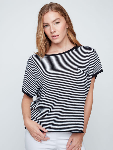 Black & White Stripe Boxy Sweater Tee by Renuar