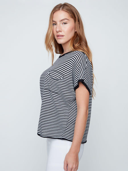 Black & White Stripe Boxy Sweater Tee by Renuar